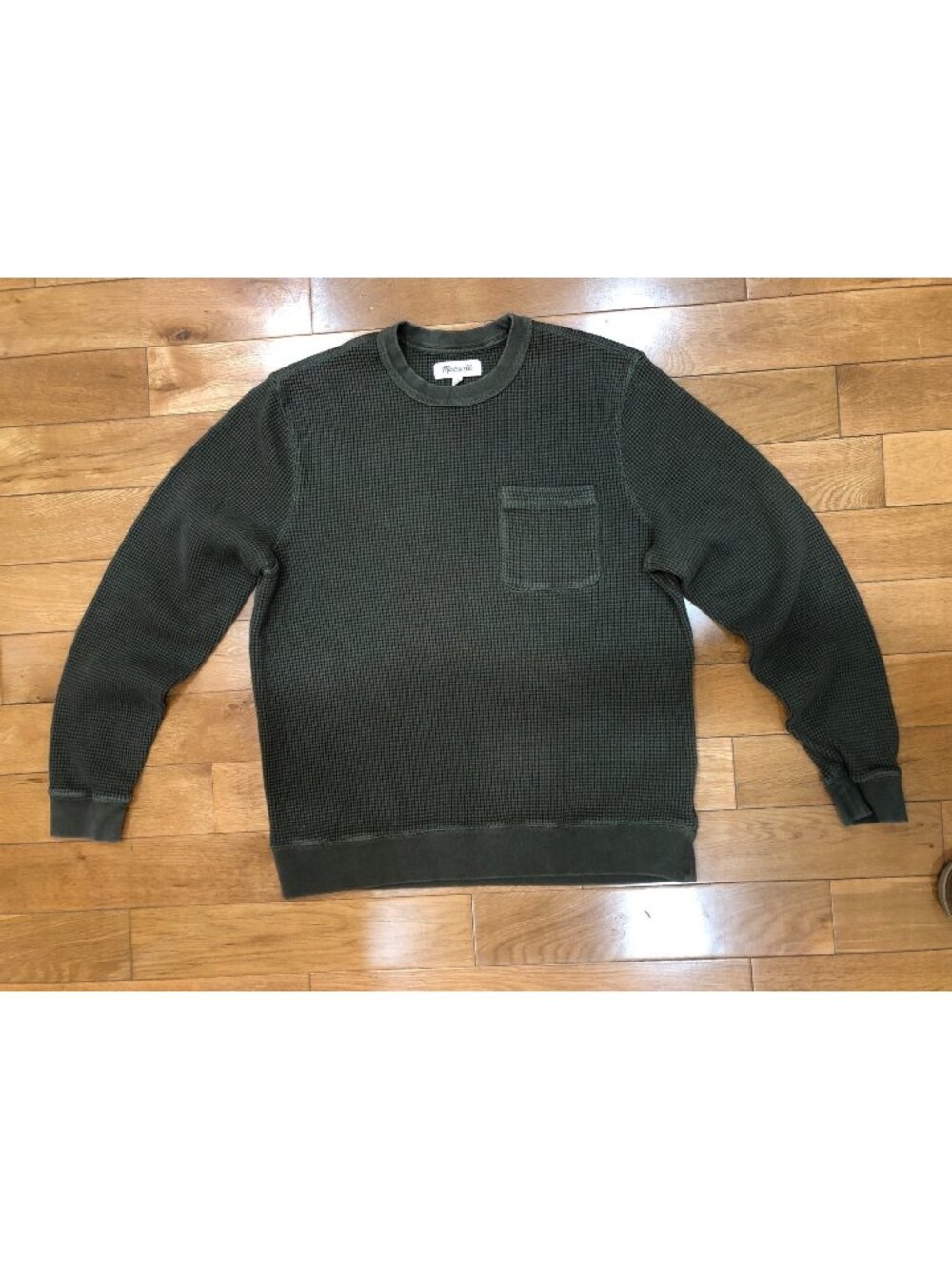 Madewell Men's Waffle Knit Pocket Crewneck Sweatshirt Olive Green Size M Earthy